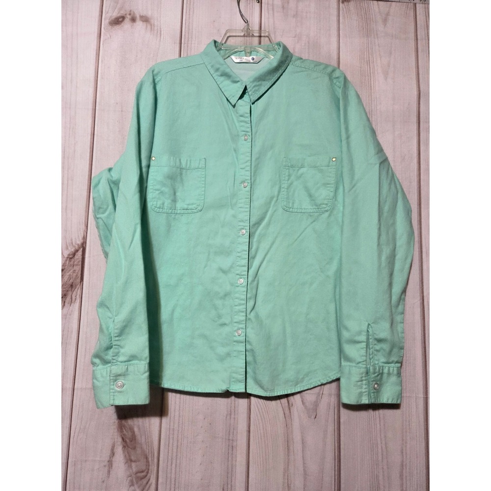 Riders by Lee Mint Green Button Down Shirt Womens XXL Cotton Seafoam Spring